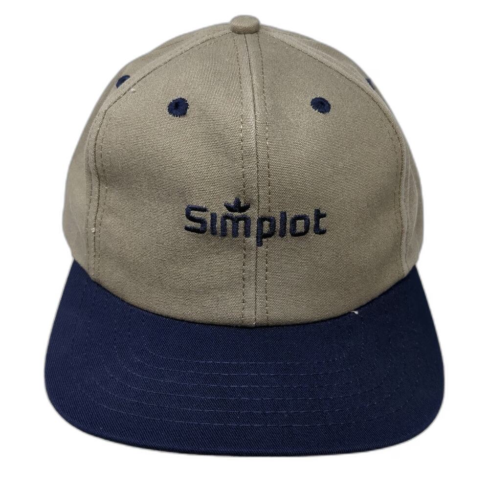 Simplot Logo Snapback Beige Blue One Size Vintage Made in USA Agriculture hat